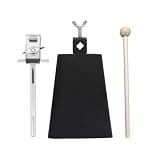 6 Inch Metal Cowbell Set, Black Adjustable Cowbell Clamp with Handle Stick for Drum Kit Players - Powerful Sound, Versatile Mounting Options, Ideal for Percussion Performances
