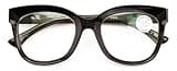 V.W.E. Women Large Oversized Progressive Clear Bifocal Reading glasses - No Line or Bubble - Zero Power on Top Wide Reader (Black, 2.00, x)