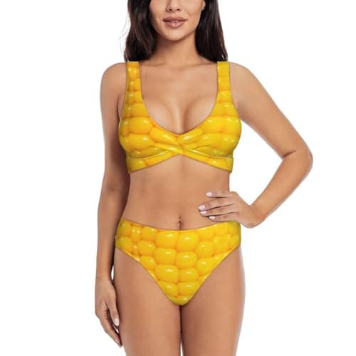 GaxfjRu Kernels of Corn Swim Suits for Women 2024, 2 Piece High Waisted Bikini Sets for Women, Tummy Control Swimwear Black
