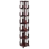 XEVALDRIC 6 Tier Bamboo 360 Spinning Book Shelf Tower Vertical Rotate Turning Spiral Corner Organizer for Small Space Home Office Living Room