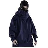 ayattecy Men's Ninja Double Neckline Cotton Pullover Hoodie - Windproof & Warm Japanese Assassin-Style Sweatshirt Tops