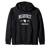 Milwaukee WI J01 Vintage Athletic Sports Design Zip Hoodie