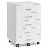 VASAGLE CUSTOS Collection - File Cabinet, Mobile Pedestal Filing Cabinet with Wheels, Printer Stand with 5 Drawers, Tool-Free Sliding Rails, for Study, Home Office, Cloud White UOFC081W01V1