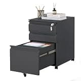 Garvee Mobile Filing Cabinet 3 Drawer,Under Desk File Cabinet with Lock & Anti-Tip Wheel, Metal Rolling Filing Cabinets for Home Office Organizer,a4/Letter/Legal Hanging File Folders