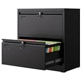 METAN 2 Drawer Lateral File Cabinet with Lock, Black Metal Lateral Filing Cabinet for Home Office, Steel Wide Filing Cabinet Legal/Letter/A4, Assembly Required, 28.82" W x 15.75" D x 30.24" H