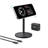 Anker MagGo iPhone 17 MagSafe Charger Compatible Stand, 15W Fast Magnetic Wireless Charging Station, Qi2 Certified 360° Wireless Charger (Black, with Cable & Adapter)