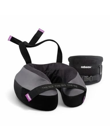 Cabeau TNE S3 Deluxe Luxury Travel Neck Pillow for Airplanes with Patented Seat Strap and Head Hold Technology (Black)