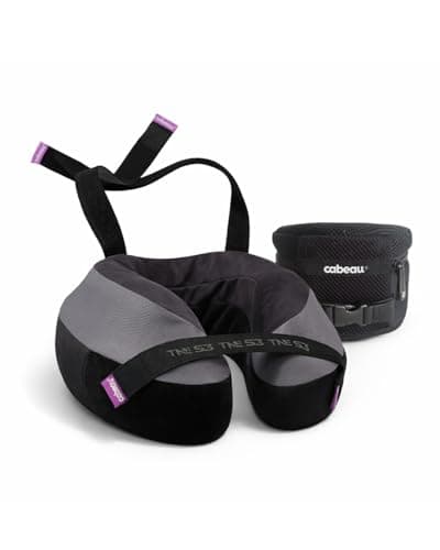 Cabeau TNE S3 Deluxe Luxury Travel Neck Pillow for Airplanes with Patented Seat Strap and Head Hold Technology (Black)