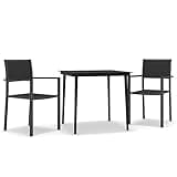 Kaorsrow 3 Piece Garden Dining Set with Square Glass Top Table and 2 Chairs, Black Powder-Coated Steel Patio Bistro Furniture for Outdoor Balcony, Terrace and Small Garden Spaces
