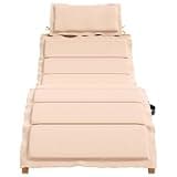 KMUNGDWG Solid Acacia Wood Sun Lounger with Beige Cushion, Foldable Outdoor Lounge Chair for Poolside Patio Garden