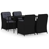Kaorsrow 5-Piece Garden Dining Set, Black Powder-Coated Steel Outdoor Patio Furniture with Rectangular Glass Top Table and 4 Chairs with Cushions for Terrace and Balcony