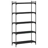 KGHFDVB 5-Tier Black Bookcase 31.5x11.8x60.6 Inches, Engineered Wood Bookshelf with Metal Frame and Adjustable Feet for Home Office