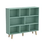 IOTXY Wooden Open Shelf Bookcase - 3-Tier Bookshelf with Leg, Tiffany-Green