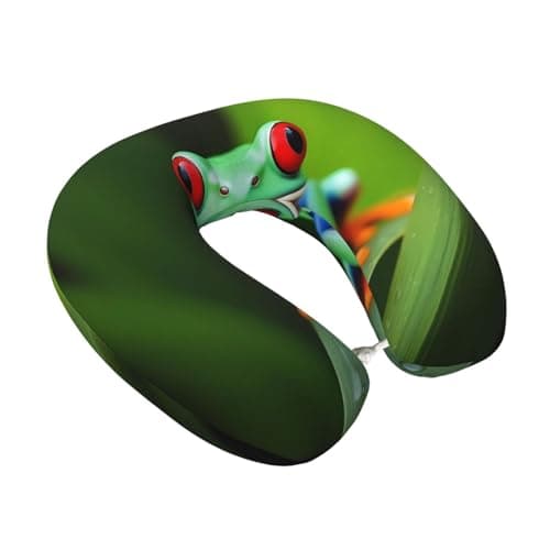 Fuzquwu Red-Eyed Tree Frog Pattern Neck Pillow for Traveling Airplane,Pure Memory Foam U-Shaped Neck Pillows for Flight Headrest Sleep