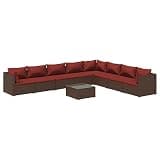 WDSAYREH 9 Piece Patio Lounge Set with Cushions, Modular Outdoor Sofa Set in Brown Poly Rattan, Waterproof PE Wicker Patio Furniture with Powder Coated Steel Frame