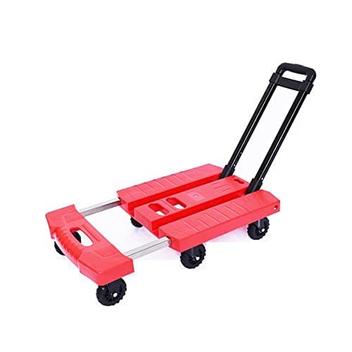 GAOFEMZ Heavy Duty Folding Hand Truck - 6 Wheels Flatbed Trolley Cart with Extendable Handle for Home Office Travel & Luggage - 330lbs Capacity - Portable Red Utility Cart