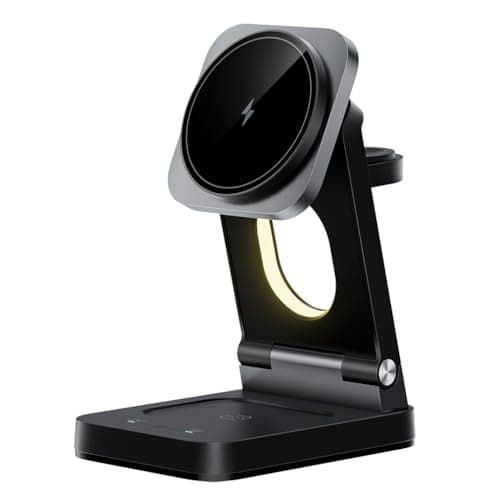 WFGLH 3 in 1 Fast Wireless Charger Stand with Ambient Night Light, 15W Wireless Charging Station for Apple Devices, Foldable Charger for iPhone 16/15/14/13/12, Apple Watch&Airpods,Black