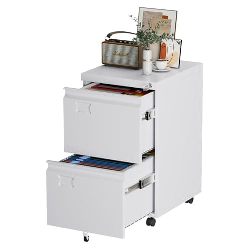 Aobabo Rolling File Cabinet with Lock,2 Drawer Metal Filing Cabinet for Home Office & Under Desk, Heavy-Duty Mobile Storage with 5 Wheels (Anti-Tilt), Fits Letter/Legal,Required Assembly