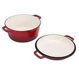 ZAWELIYO 5QT Cast Iron Oven with Skillet Lid for Versatile Cooking Braising Stewing Frying Simmering