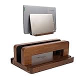 S&A WOODCRAFT 3 Slots Acacia Wood Vertical Laptop Stand, Adjustable Wooden Laptop Holder, Non-Slip Laptop Dock Compatible with Apple MacBook, Microsoft Surface, Gaming Laptops, IPad, Tablets
