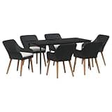 Kaorsrow 7-Piece Garden Dining Set, Black Poly Rattan Outdoor Patio Table and Chairs with Tempered Glass Top and Soft Cushions, Modern Dining Furniture for Backyard, Deck and Porch