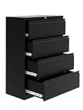 GarveeHome 4-Drawer Lateral File Cabinet with Lock, Heavy Duty Steel Office Storage for Letter/Legal/A4 Documents, Easy Assembly Space-Saving Design - Black
