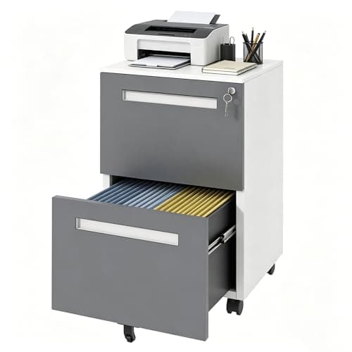 SAWJEC 2 Drawer Mobile File Cabinet with Lock, Rolling Printer Stand Under Desk, Fully Assembled Filing Cabinet fits Letter Size, Light Grey Home Office Storage, 17.7" D x 15.4" W x 26.6" H