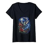 Women's Hummingbird Moonlit Garden Bird Lover Gogh Garden V-Neck T-Shirt
