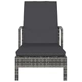 TUERYAFEK Grey Cushioned Sun Lounger with Armrests, Adjustable Backrest Outdoor Lounger, PE Rattan Steel Frame Patio Chaise Lounge, 76.8 in. Long
