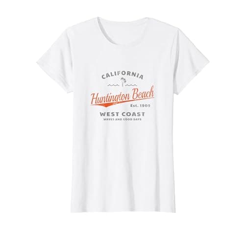 Huntington Beach, California, Waves and Good Days T-Shirt, Women, White, Small