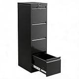Black Vertical 4-Drawer Lockable Steel File Cabinet, Heavy Duty Cold Rolled Steel Filing Cabinet with Label Holders, Fits A4 Letter & Legal Documents for Home Office Workplace, 52.4 Inch Tall,