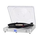 Pareiko Vinyl Reocrd Player with Bluetooth USB/SD Playback, 3-Speed Belt-Drive Turntable Bulit-in Stereo Speakers Support Aux in RCA Line Out LED Display Silver