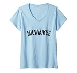 Women's Vintage Milwaukee Black Text Apparel V-Neck T-Shirt