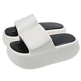 SIYAKE Women's EVA Round Open Toe Platform Cloud Pillow Slides Casual Slip On Comfort Lightweight Chunky Ultra Cushion House Slippers Summer Beach Walking Slide Sandals (White Black,7,7.5)