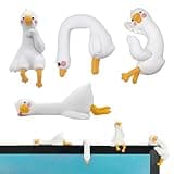 JOZRTOR Funny Resin Desk Goose Decor 4 PCS, Mini Cute Goose Figurines for Computer Monitor, Car Dashboard and Rearview Mirror, Office Desk, Photo Frame Decorations Accessories & Housewarming Gifts