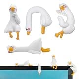 JOZRTOR Funny Resin Desk Goose Decor 4 PCS, Mini Cute Goose Figurines for Computer Monitor, Car Dashboard and Rearview Mirror, Office Desk, Photo Frame Decorations Accessories & Housewarming Gifts