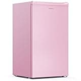 Upstreman 3.2 Cu.Ft Mini Fridge with Freezer, Single Door Compact Refrigerator, Adjustable Thermostat, Small Refrigerator for Dorm, Bedroom, Office, Pink-BR321
