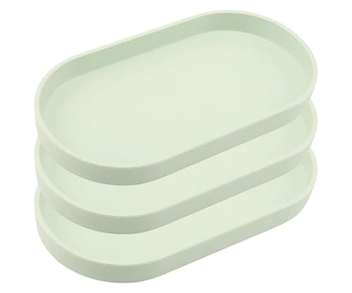 VCREATC Green Small Tray (10 inch), 3 Pack Oval Tray for Kitchen Counter, Bathtub Bathroom Vanity Items, Countertop Organizer, Coffee Accessory, Bar, Serving Seasoning, Salt and Pepper, Soap, Perfume.