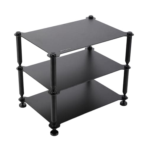 Emoryseric BOALECO FX2 Audiophile Audio Rack, 3-Tier Desktop HiFi Isolation Stand with Solid Aluminum Pillars, Modular Equipment Shelf for Amplifiers, DACs, and Preamps (Black)