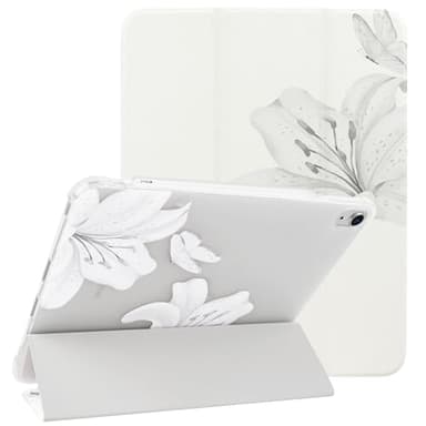Lovmooful Compatible for iPad Air 6th 11-Inch M2(2024),iPad Air 5/4(2022/2020 5th/4th Generation 10.9-Inch) Case with Pencil Holder Cute Lily Flower Butterfly Soft TPU Trifold Stand Protective-White