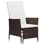 KHNLGFR PE Rattan Reclining Patio Chair with Built-in Footrest, Brown Outdoor Armchair with Cushions, Powder-Coated Steel Frame
