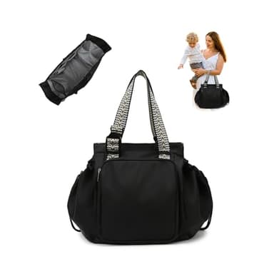 BELLPO Multifunctional Everyday Tote, 15 Pockets, Large Capacity, Durable, Under Seat Carry-on Work Diaper Travel Bag (Black)