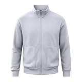 Men's Waffle Knit Zip Up Jacket Long Sleeve Stand Collar Comfy Sweatshirt Fall Winter Casual Outerwear with Pockets Gray