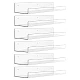 upsimples 6 Pack Acrylic Shelves for Wall Storage, 15" x 4“ Floating Bookshelves for Kids, Display Shelf Organizer for Bathroom, Bedroom, Living Room, Kitchen, Room Decor, Clear