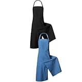YunJove Waterproof Apron Artist Smock Canvas Apron Pottery Apron Heavy-Duty Material Split Front Cover Comfortable Adjustable Straps Suitable for Clay, Black-blue