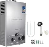 LPG Instant Water Heater, Stainless Steel, Multiple Capacity Options, Portable Gas Water Heater with LED Display and Multi-Level Safety Protections for Home Bathroom Kitchen,8L