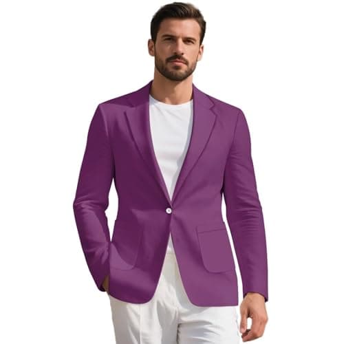 Eritanaer Yoyal Purple Men Blazer Sports Coat One Button Slim Fit Suit Jacket for Business Wedding Travel Stretch Men's Slim Fit Suit Business Formal Blazer