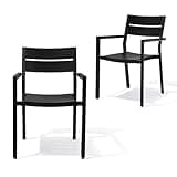 PATIOHIT Stackable Outdoor Dining Chairs Set of 2, Aluminum Modern Black Patio Armchair with Slat Back for Garden, Poolside, Backyard & Porch