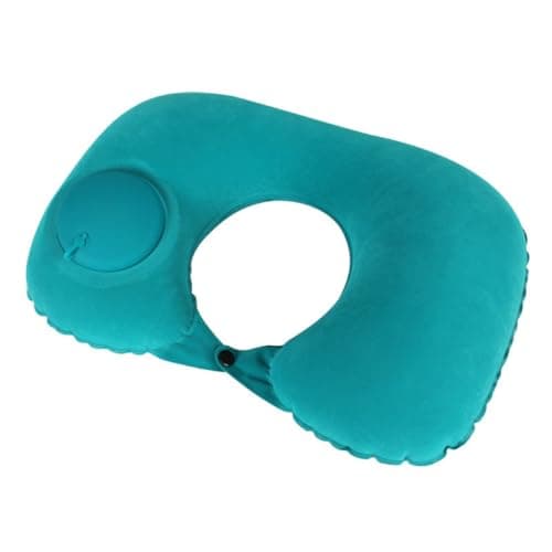 Inflatable U-Shaped Travel Neck Pillow, Portable Flocking, 2-Piece Set (Green)