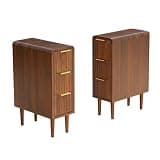ETRONA LIVING Fluted 3 Drawer Nightstands Set of 2, Slim Bedside Tables on Tapered Legs, Walnut Matching Storage Side Tables with Gold Handles for Bedroom